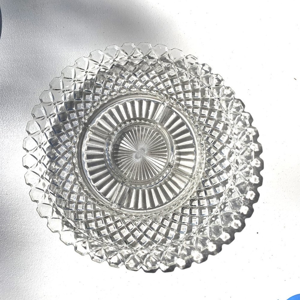 14' ANCHOR HOCKING Waterford design Clear 6-Part Dish, serving party platter